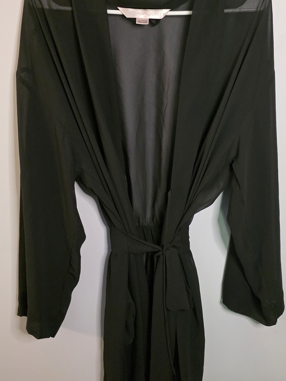 Victoria's Secret Black Satin Kimono Robe with Waist Tie